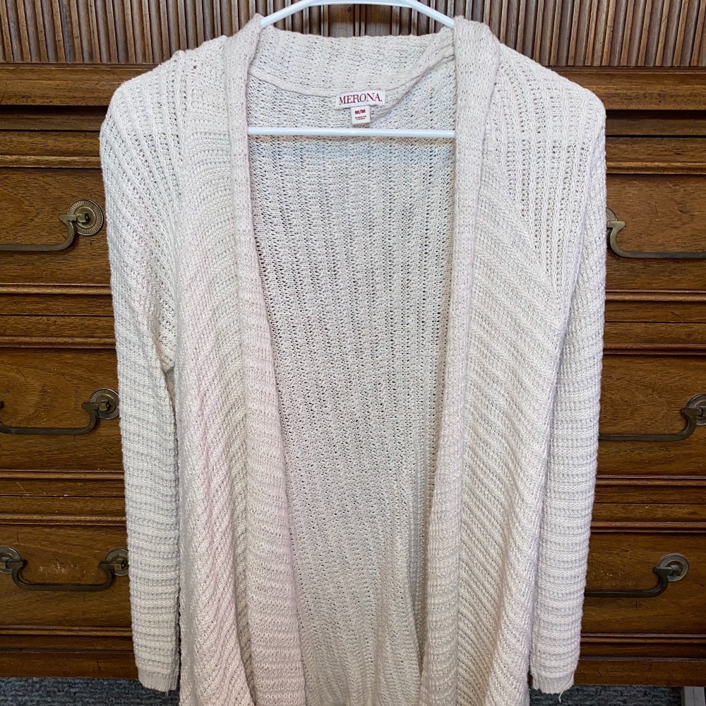 Merona Light Tan Knit Open Front Cardigan Sz Medium
